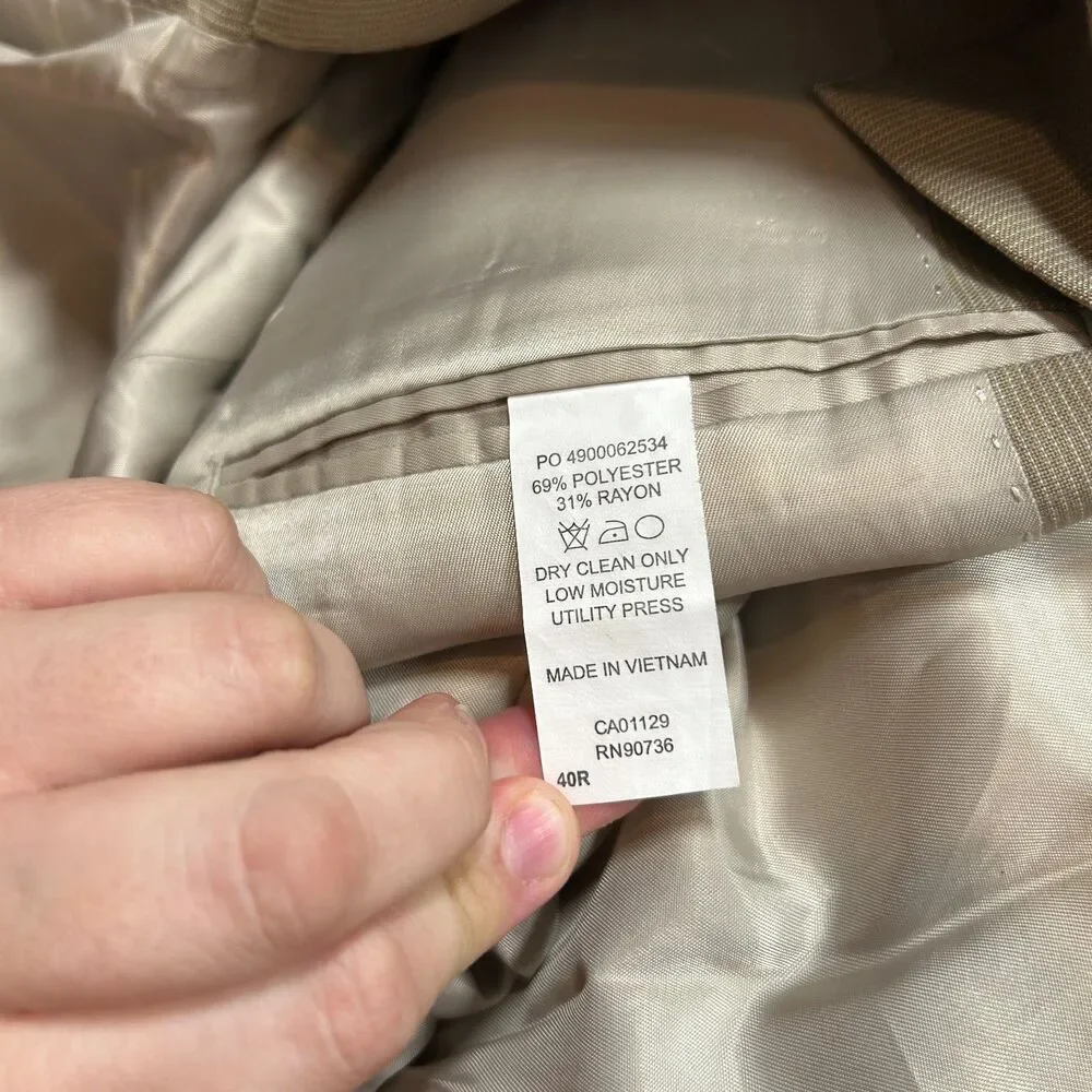 Calvin Klein Beige Pinstripe Blazer Jacket Size 40R Regular Fit
